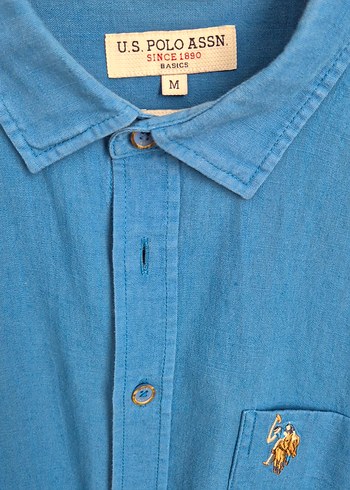 Mavi Keten Erkek Kısa Kollu Gömlek - Görsel 2