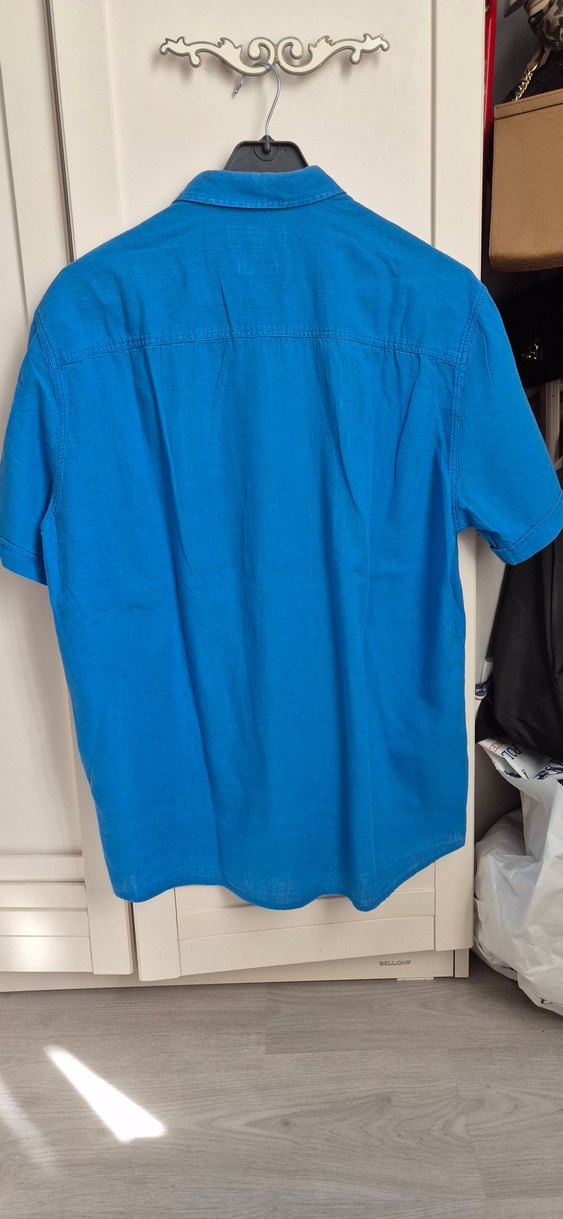 Mavi Keten Erkek Kısa Kollu Gömlek - Görsel 3