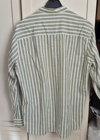 Erkek Gri Çizgili Keten Uzun Kollu Gömlek - Görsel 3