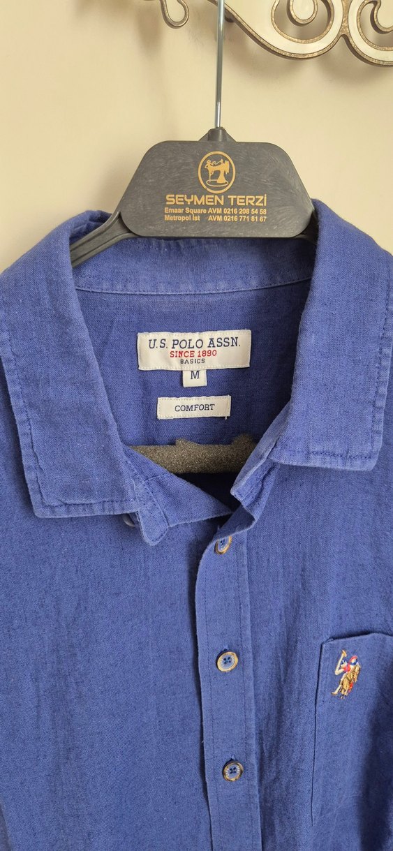 Mavi Kısa Kollu Keten Erkek Gömlek - Görsel 2