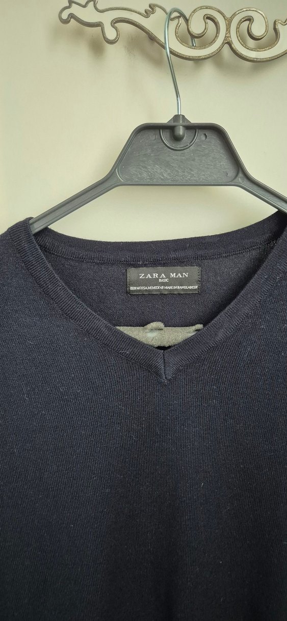 Pamuklu V Yaka Uzun Kollu Gri Erkek Kazak - Görsel 2