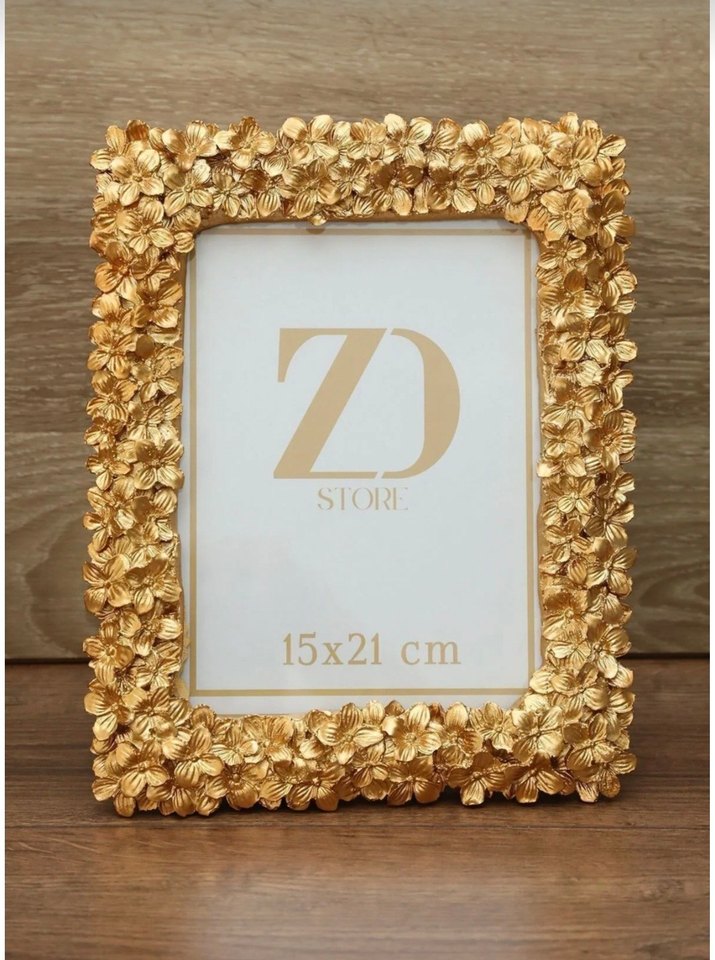Parlak Altın Çiçek Desenli Fotoğraf Çerçevesi - Görsel 2