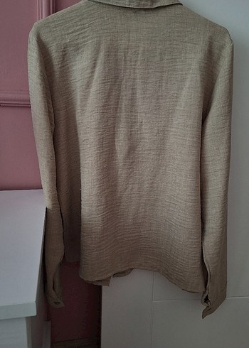 Nakış Detaylı Bej Keten Kadın Gömlek etek takım - Görsel 7