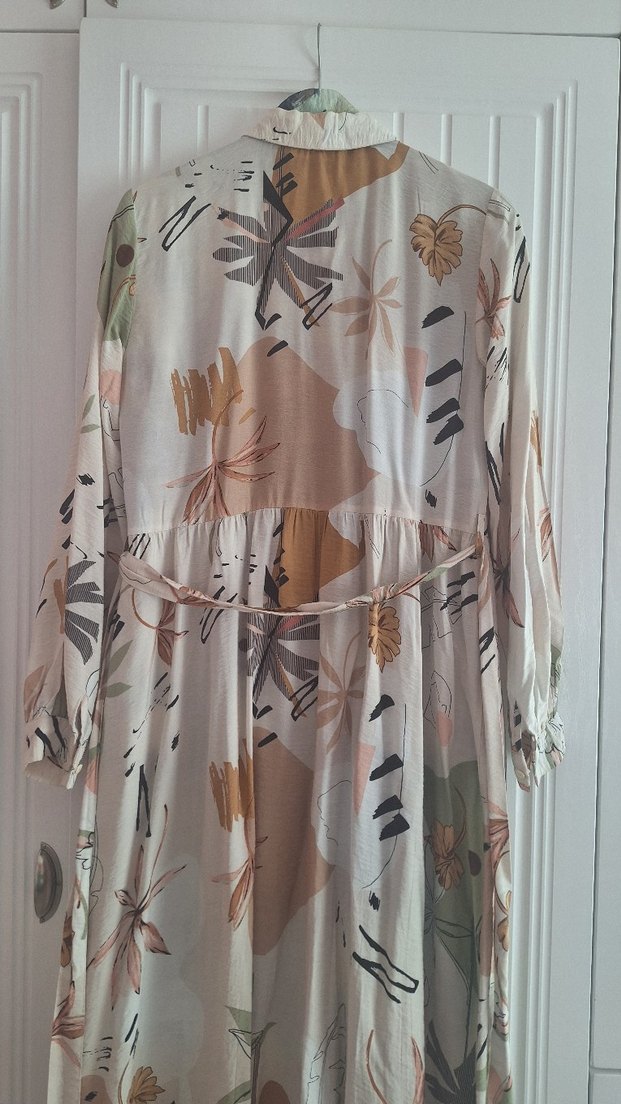 Bej Uzun Kollu Bohem Desenli Elbise - Görsel 4