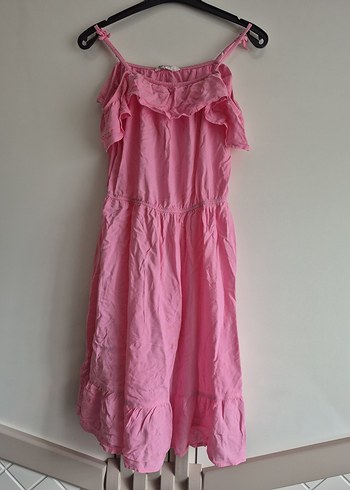Kız Çocuk Pembe Askılı Fırfırlı Elbise