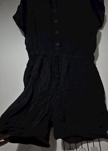 Düğmeli Siyah Keten Şortlu Elbise - Görsel 2