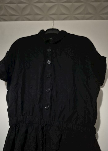 Düğmeli Siyah Keten Şortlu Elbise - Görsel 3