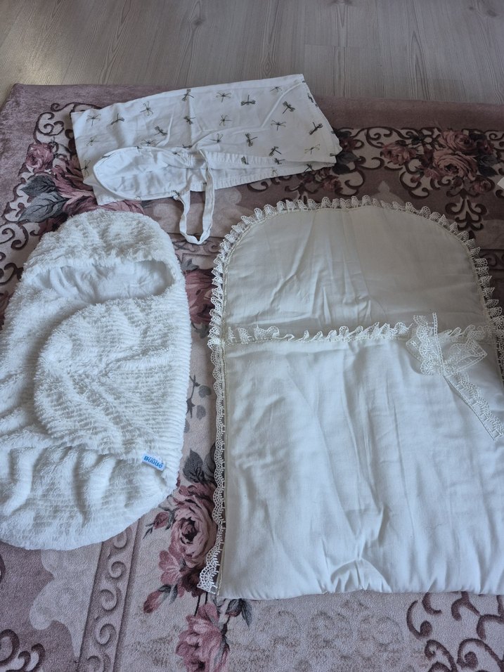 Beyaz Nakışlı Keten Bebek Uyku Seti - Görsel 2