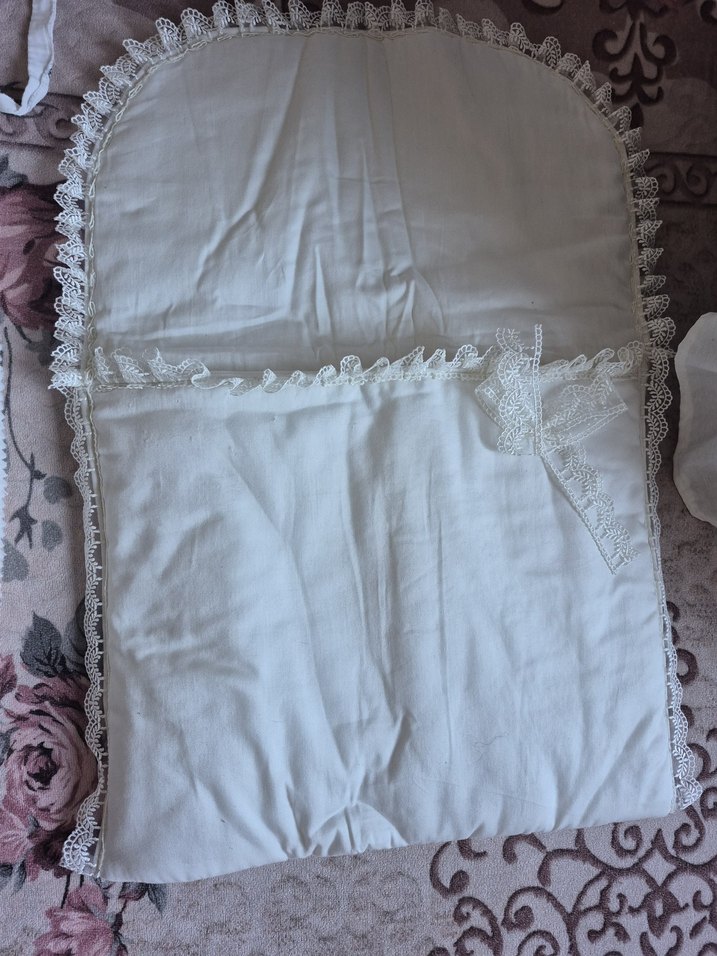 Beyaz Nakışlı Keten Bebek Uyku Seti - Görsel 3