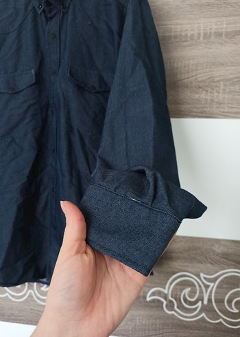 Gri Denim Erkek Gömlek Uzun Kollu - Görsel 2