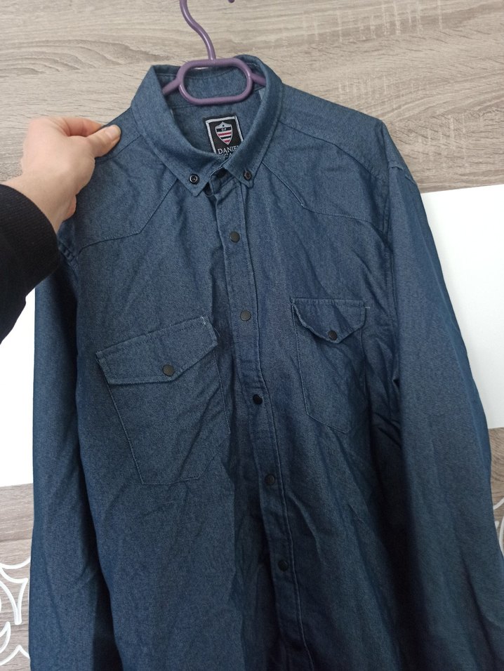 Gri Denim Erkek Gömlek Uzun Kollu - Görsel 5