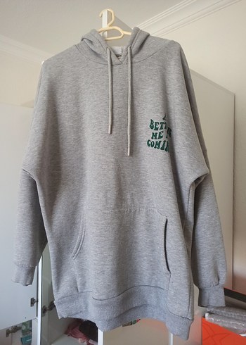 Gri Kapüşonlu Oversize Kadın Sweatshirt