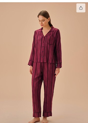 Suwen Suwen marka Bordo Bağlama Desenli Uzun Kollu Pijama Takımı