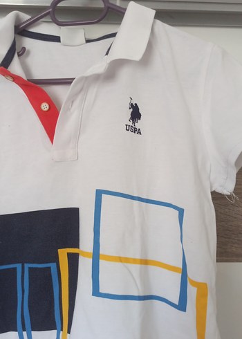 11-12 Yaş Beden Erkek Beyaz Baskılı Kısa Kollu Polo Tişört