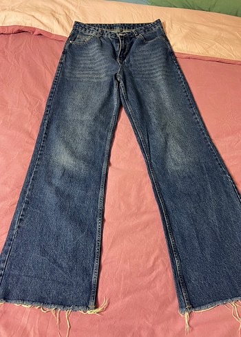 Zara Koyu Mavi Yikamali Genis Paca Jean
