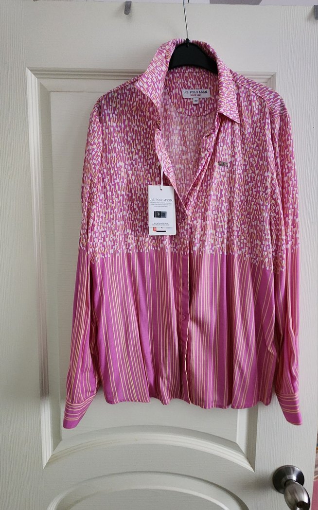 Pembe Bağlama Desenli V Yaka Kadın Gömlek - Görsel 2