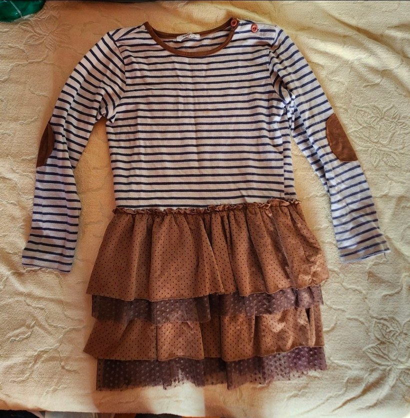 Uzun Kollu Çizgili Kız Elbise - Görsel 2