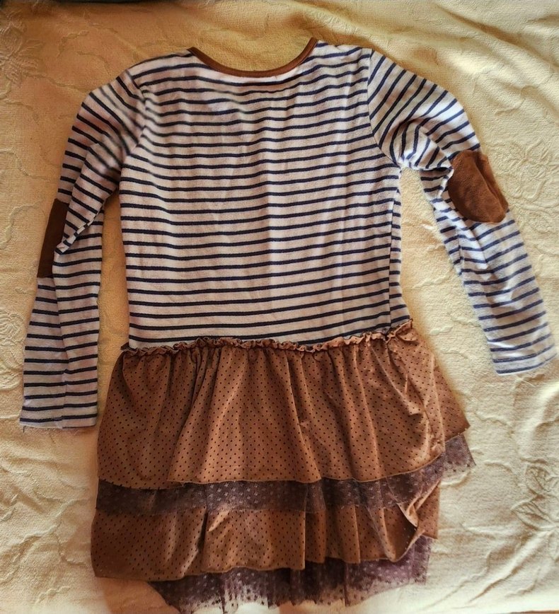 Uzun Kollu Çizgili Kız Elbise - Görsel 5