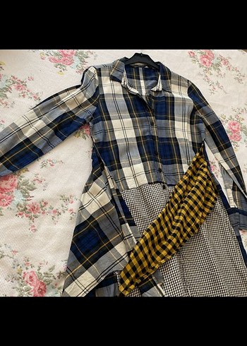 Kadın Çok Renkli Kareli Uzun Kollu Elbise - Görsel 5