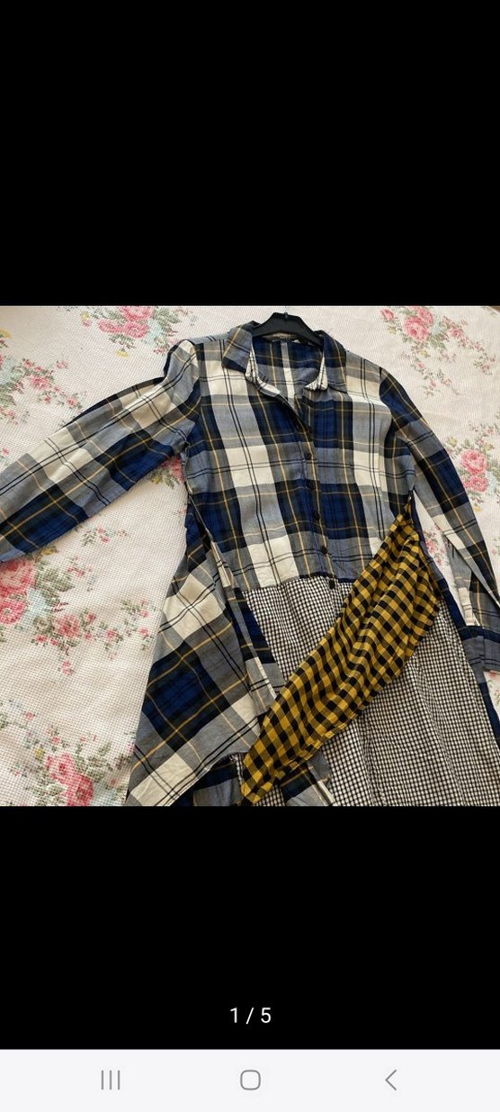 Kadın Çok Renkli Kareli Uzun Kollu Elbise - Görsel 5