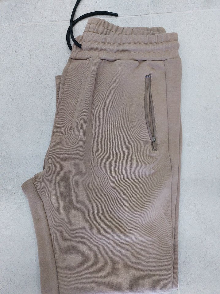 Bej erkek Kemerli Midi Kumaş Pantolon - Görsel 2