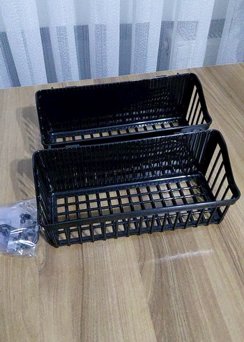 2'li Siyah Plastik Yapışkanlı Banyo Mutfak rafı