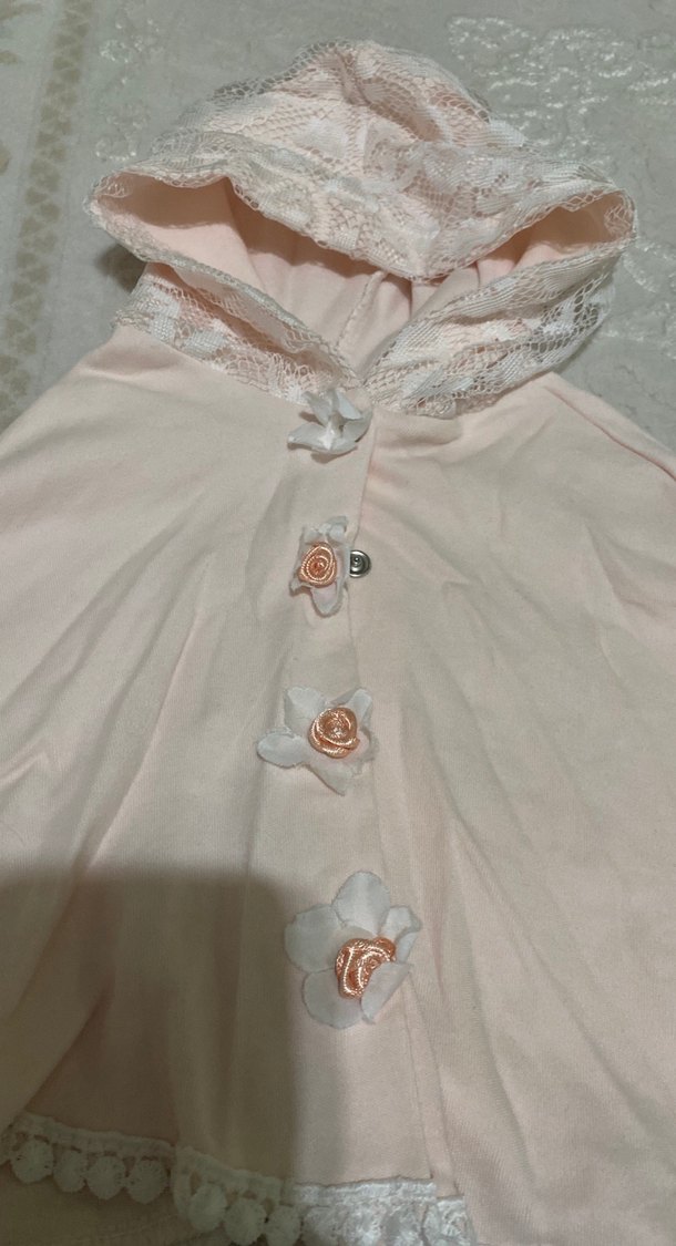 Kız Çocuk Pembe Kapüşonlu Dantelli Pelerin - Görsel 2