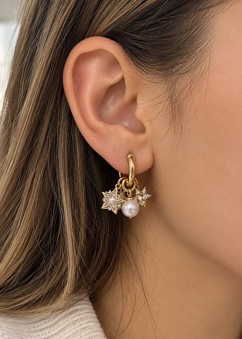 Accessorize  Altin Yildizli İnci Halka Kupe