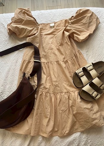H&M Bej Coquette Elbise Mini