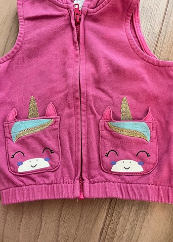 Kız Çocuk Kapüşonlu Pembe  Yelek - Görsel 2