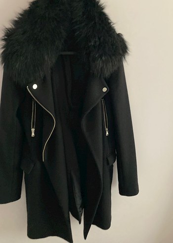 Siyah Süet Kürklü Midi Kadın Kaban - Görsel 2