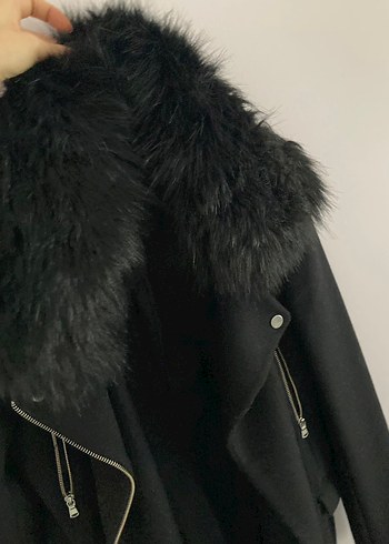 Siyah Süet Kürklü Midi Kadın Kaban - Görsel 5