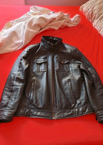 Armani Collezioni Siyah Deri Biker Ceket