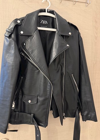 Zara Siyah Deri Biker Ceket