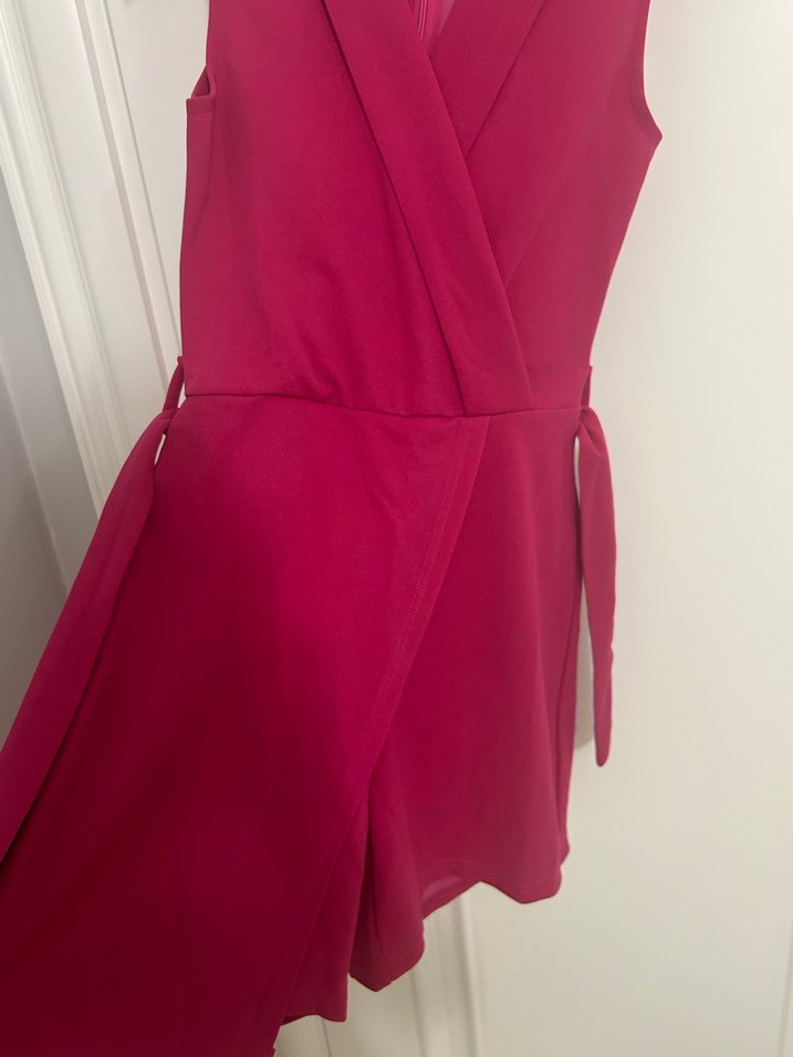 Fuşya V Yaka Kolsuz Şort Tulum - Görsel 2