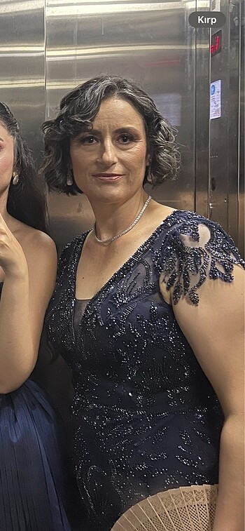 Lacivert taşlı abiye elbise - Görsel 6