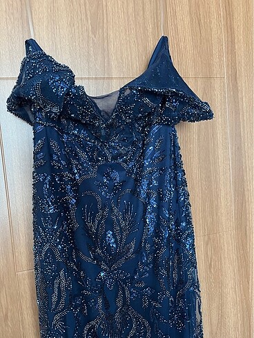 Lacivert taşlı abiye elbise - Görsel 5