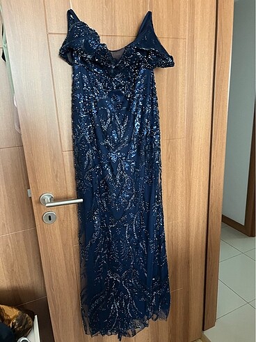 Lacivert taşlı abiye elbise - Görsel 9