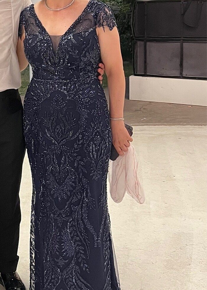 Lacivert taşlı abiye elbise - Görsel 2