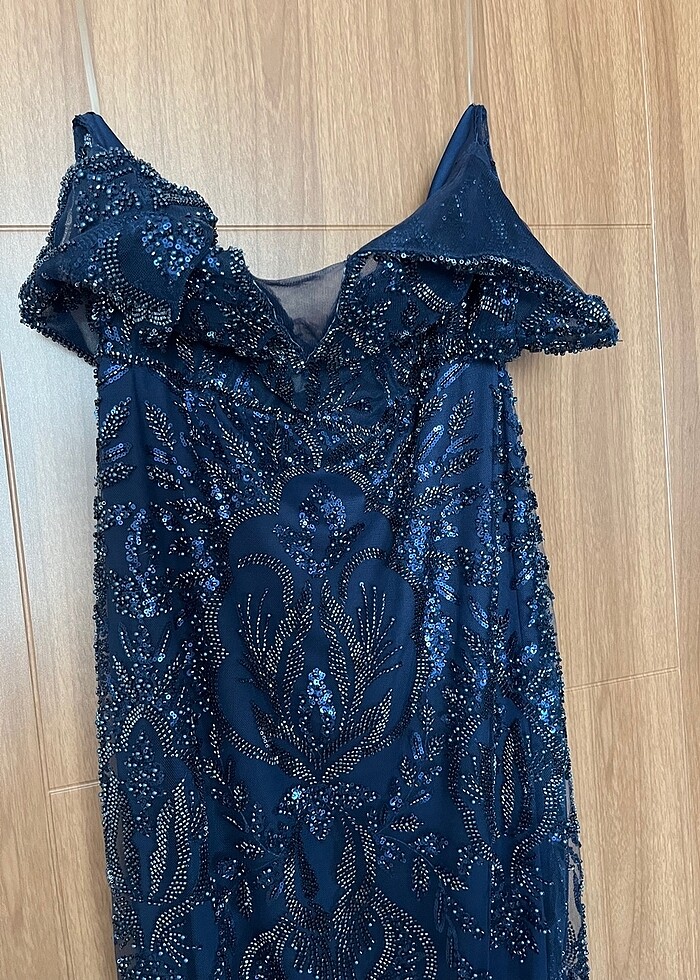 Lacivert taşlı abiye elbise - Görsel 5