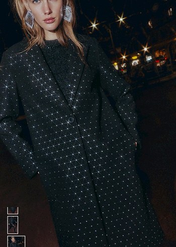 Zara Siyah Taş İşlemeli Uzun Kaban - Görsel 4