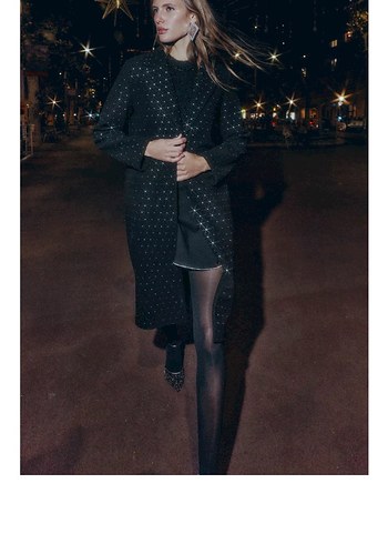 Zara Siyah Taş İşlemeli Uzun Kaban - Görsel 3