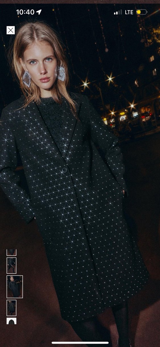 Zara Siyah Taş İşlemeli Uzun Kaban - Görsel 4