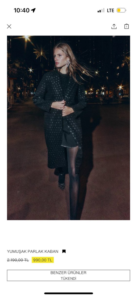 Zara Siyah Taş İşlemeli Uzun Kaban - Görsel 3