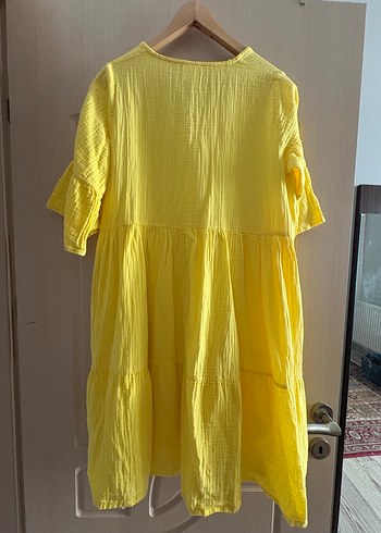 Sarı V Yaka Midi Bohem Elbise - Görsel 2