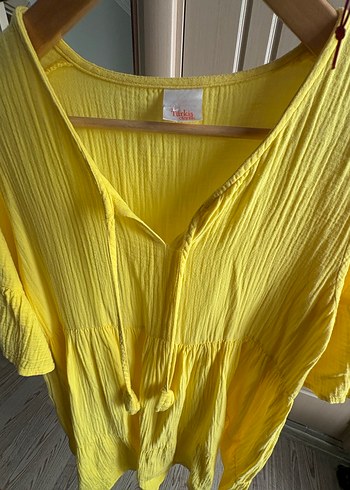 Sarı V Yaka Midi Bohem Elbise - Görsel 3