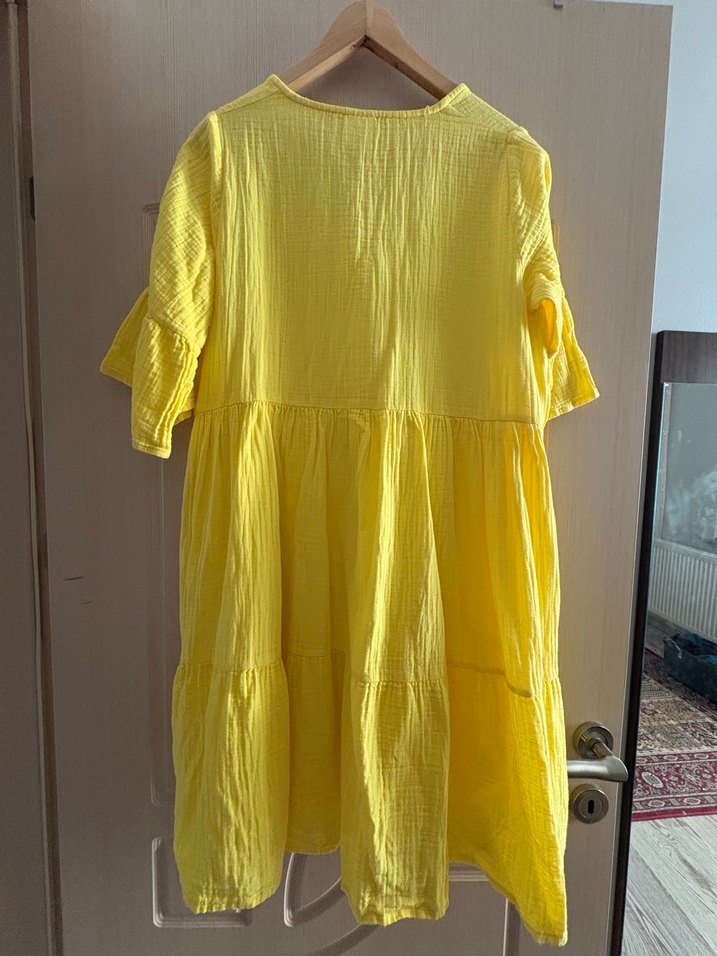 Sarı V Yaka Midi Bohem Elbise - Görsel 2