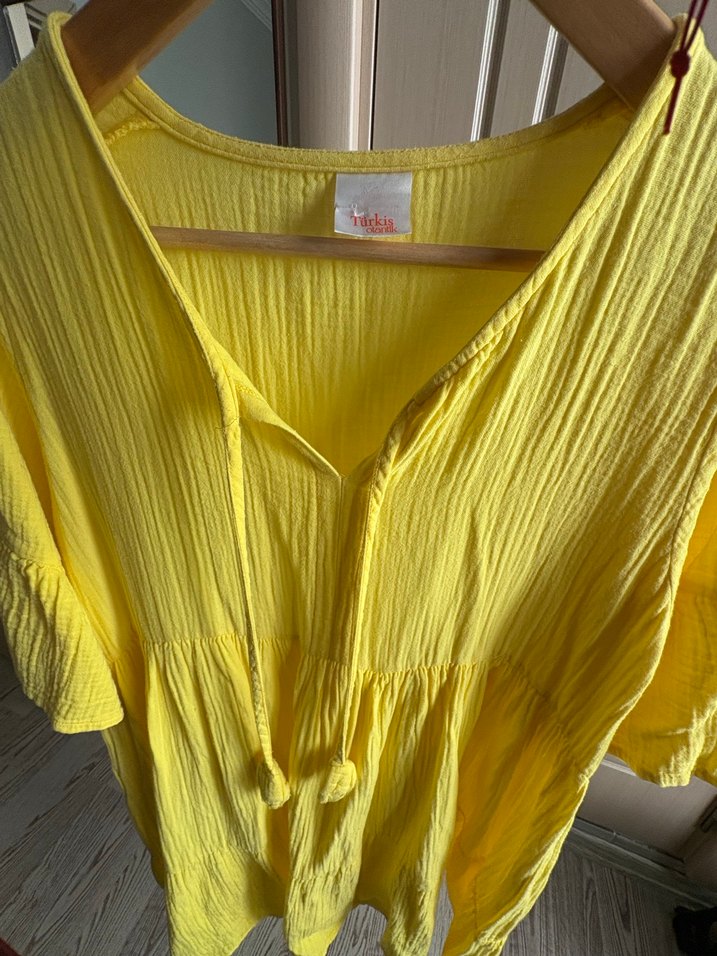Sarı V Yaka Midi Bohem Elbise - Görsel 3