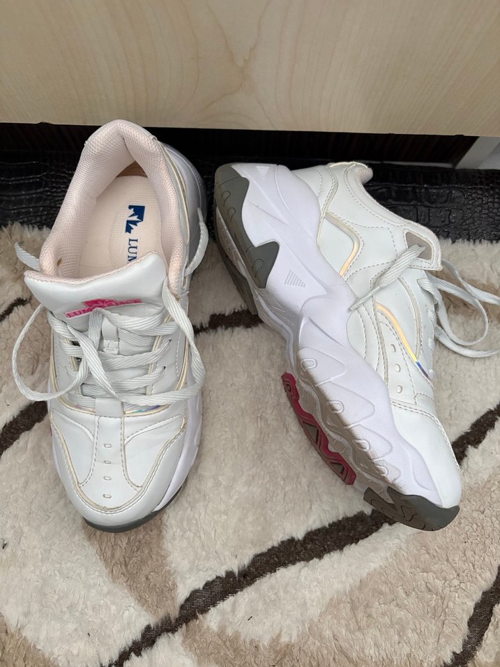 Beyaz Bağcıklı Yüksek Topuklu Kadın Spor Ayakkabı - Görsel 2