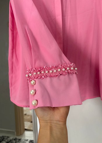 Pembe Nakışlı Uzun Kollu Kadın Gömlek - Görsel 2